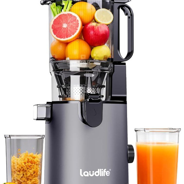 LAUDLIFE Cold Press Juicer Machine, 5.9" Wide Feed Chute Juice Extractor, 80 oz Large Hopper, Easy to Clean & High Juice Yield, BPA Free, Slow Masticating Juicer for Whole Fruits & Vegetables