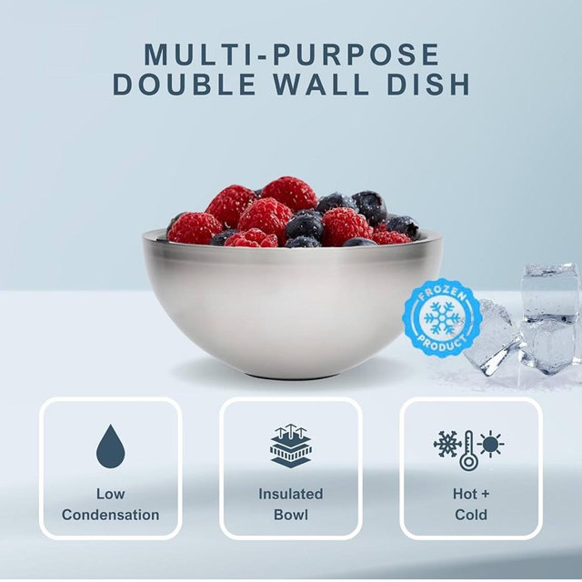 Dip Chiller Bowl - Large 70oz Capacity - Frozen Ice Stainless Steel Serving Bowl - Insulated Dip Dish Platter Keeps Salsa, Guacamole, Condiments, Sauces, Salad & Food Hot or Cold (1 Bowl)