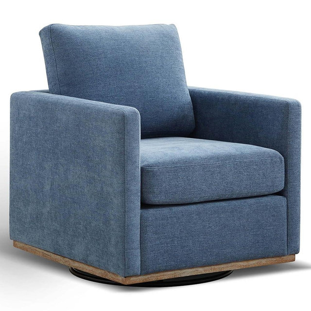 Aoiy & Wifon 30.7" W Swivel Accent Chair, Mid Century Modern Swivel Chair for Living Room, Comfy Small Accent Chair, Wavy Chenille, Blue