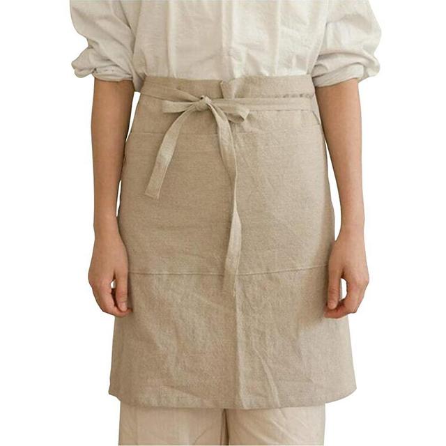 Soft Adjustable Linen Apron for Cooking Baking Kitchen with Big Pocket and Long Strap Arts and Crafts Apron