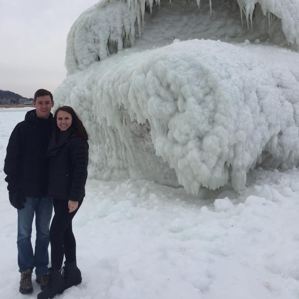 Hiking rain or shine or snow! @ Grand Haven, Michigan