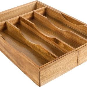 Expandable Acacia Kitchen Drawer Organizer for Cutlery and Utensils, Adjustable Acacia Wood Cutlery Tray in Drawer for Flatware and Silverware in Kitchen
