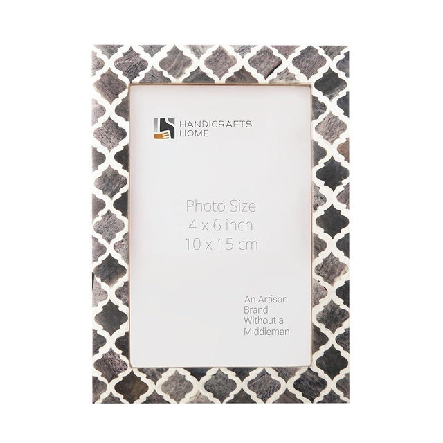 Handicrafts Home Handmade Decorative 4x6 Picture Frame | Unique Boho Chic Home Decor | Moroccan Art Inspired Grey Photo Frame for Wall & Tabletop, Colorful Frames for Living Room, Office Decor & Gift