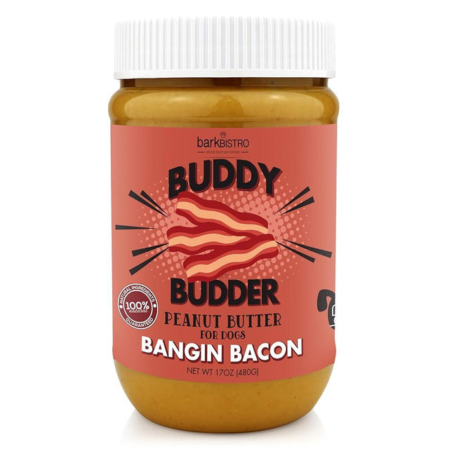 BUDDY BUDDER Bangin Bacon Peanut Butter, 100% Natural, 17oz, Dog Treat, Pill Pocket, Made in USA