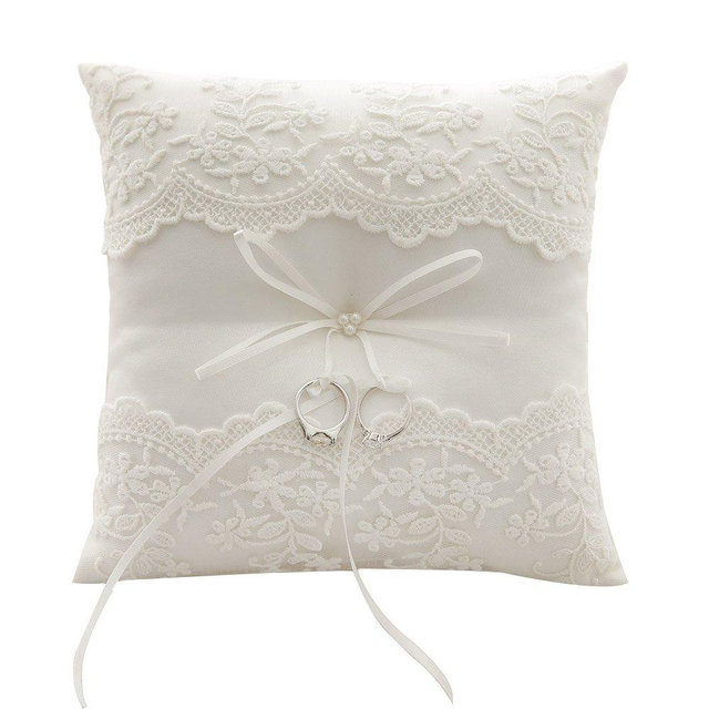 Awtlife Lace Pearl Wedding Ring Pillow Cushion Bearer 8.26 Inch For Beach wedding