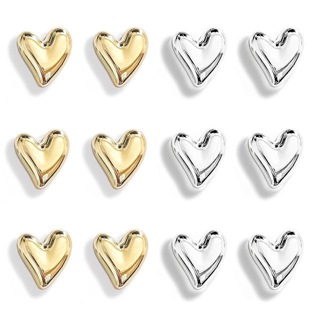 Janvelle 12PCS Refrigerator Magnets Gold Magnets for Fridge 0.83in Small Love Heart Silver Cute Decorative Magnet Set for Home Kitchen Office Whiteboard Decor