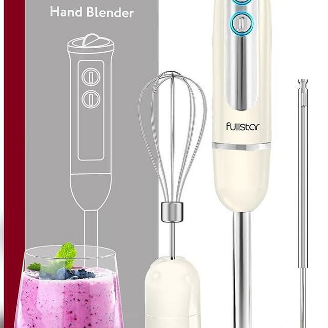 fullstar Handheld Electric Immersion Blender, 3-in-1-9-Speed, 500W, Hand Mixer for Kitchen, Smoothie (White)