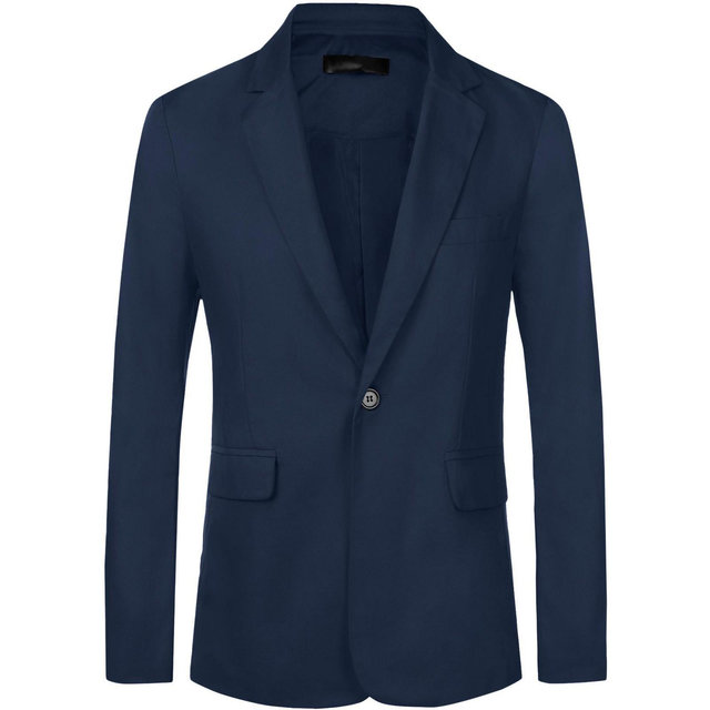 Lars Amadeus Men's One Button Notched Lapel Solid Color Business Blazer Navy Blue X Large