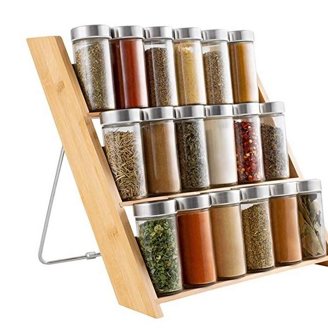 Orii 18 Jar Spice Rack for Drawer or Counter Filled with Spices - Countertop Storage Organizer Holder for Kitchen Spices with Free Spice Refills for 5Years, Light Brown