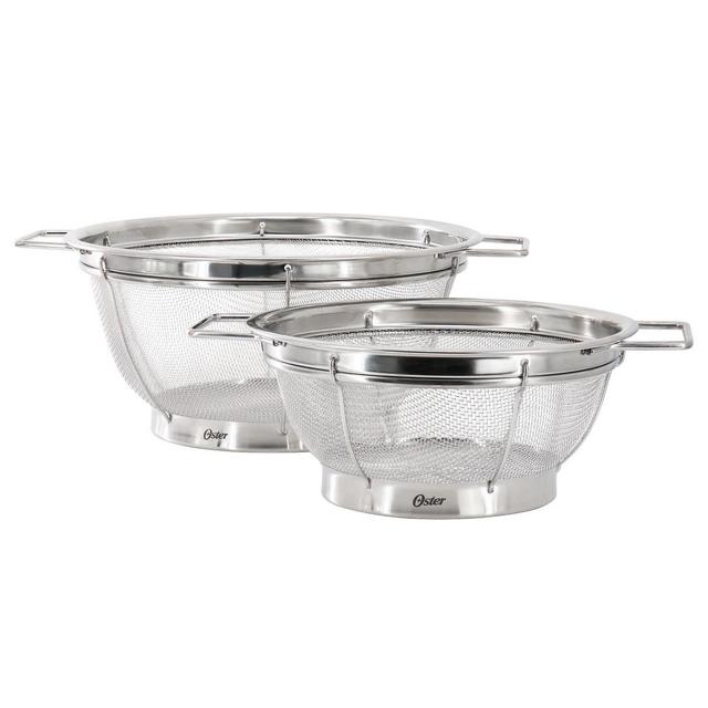 Oster Baldwyn 2 Piece 11 inch and 8.75 Inch Round Stainless Steel Mesh Colander Set