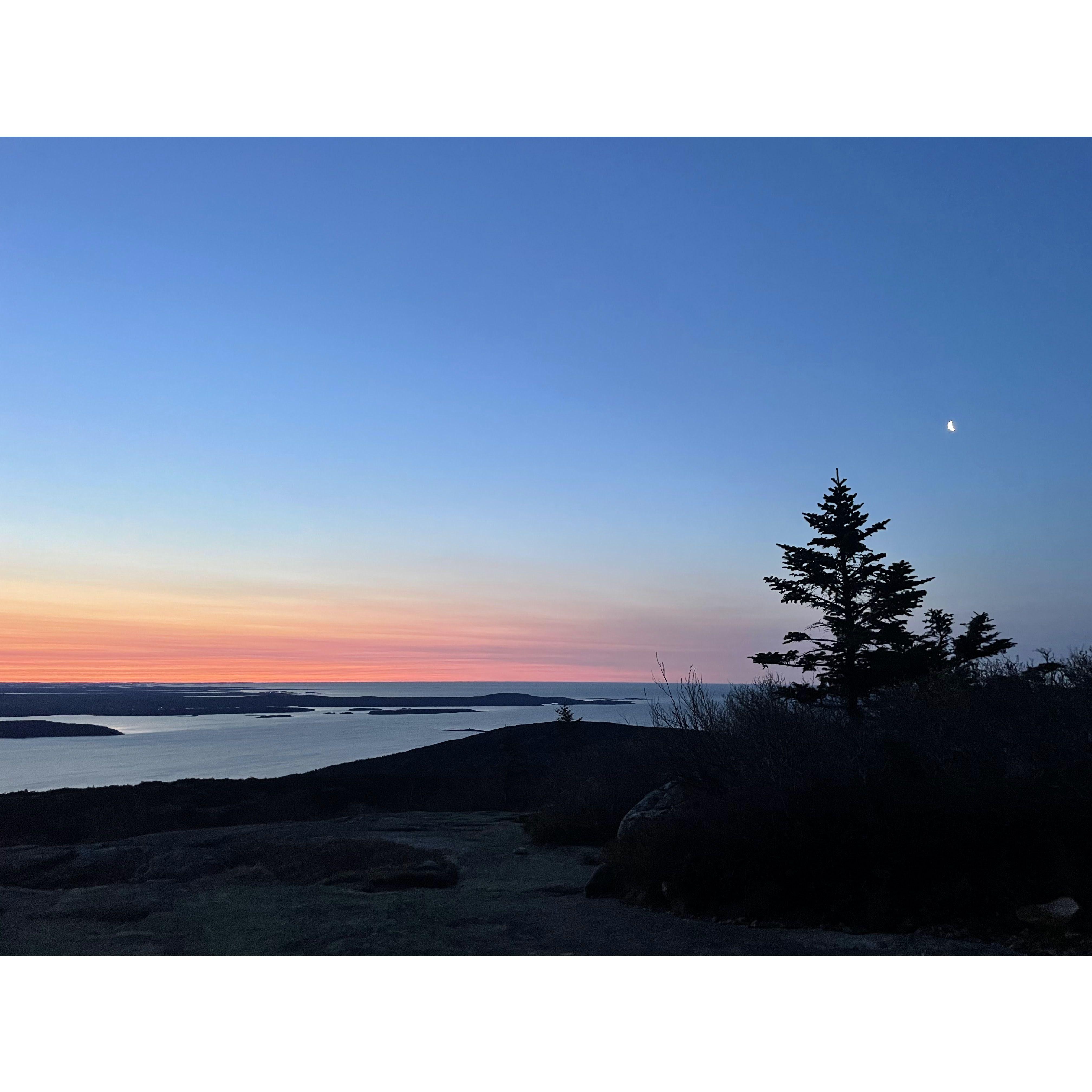 Sunrise on the trail to Cadillac Mountain summit