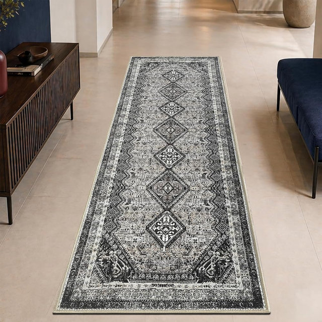 Keen Home Design 30"x144" Rug - Machine Washable Runner Rug with Non-Slip Backing, Ideal for Hallway, Entryway, Kitchen, Laundry Room - Vintage, Easy Clean, Durable, Low Pile - (2'6" x 12')