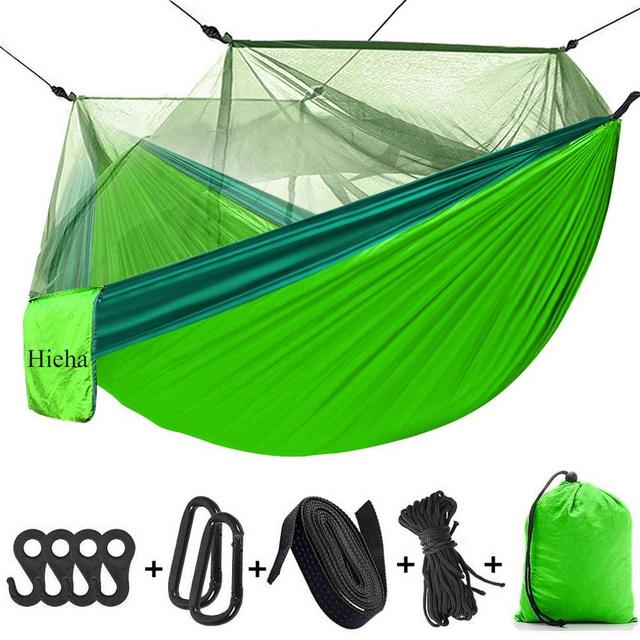 Hieha Camping Hammock with Mosquito Net, Portable Double/Single Hammocks with Bug Insect Net, Tree Straps Carabiners for Outdoor Backpacking, Travel (Upgraded Version Easy Assemble The Net)