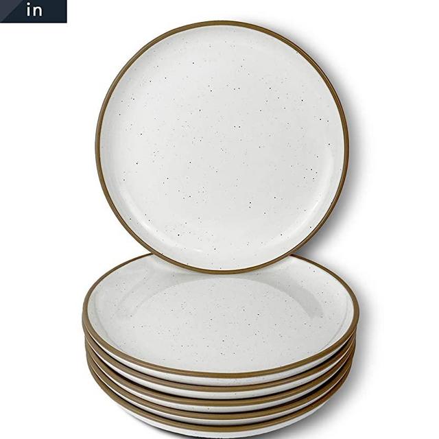 Mora Ceramic Plates, 7.8 inch - Set of 6 - The Dessert, Salad, Appetizer, Small Dinner etc Plate. Microwave, Oven, and Dishwasher Safe, Scratch Resistant. Kitchen Safe Porcelain Dish - Vanilla White
