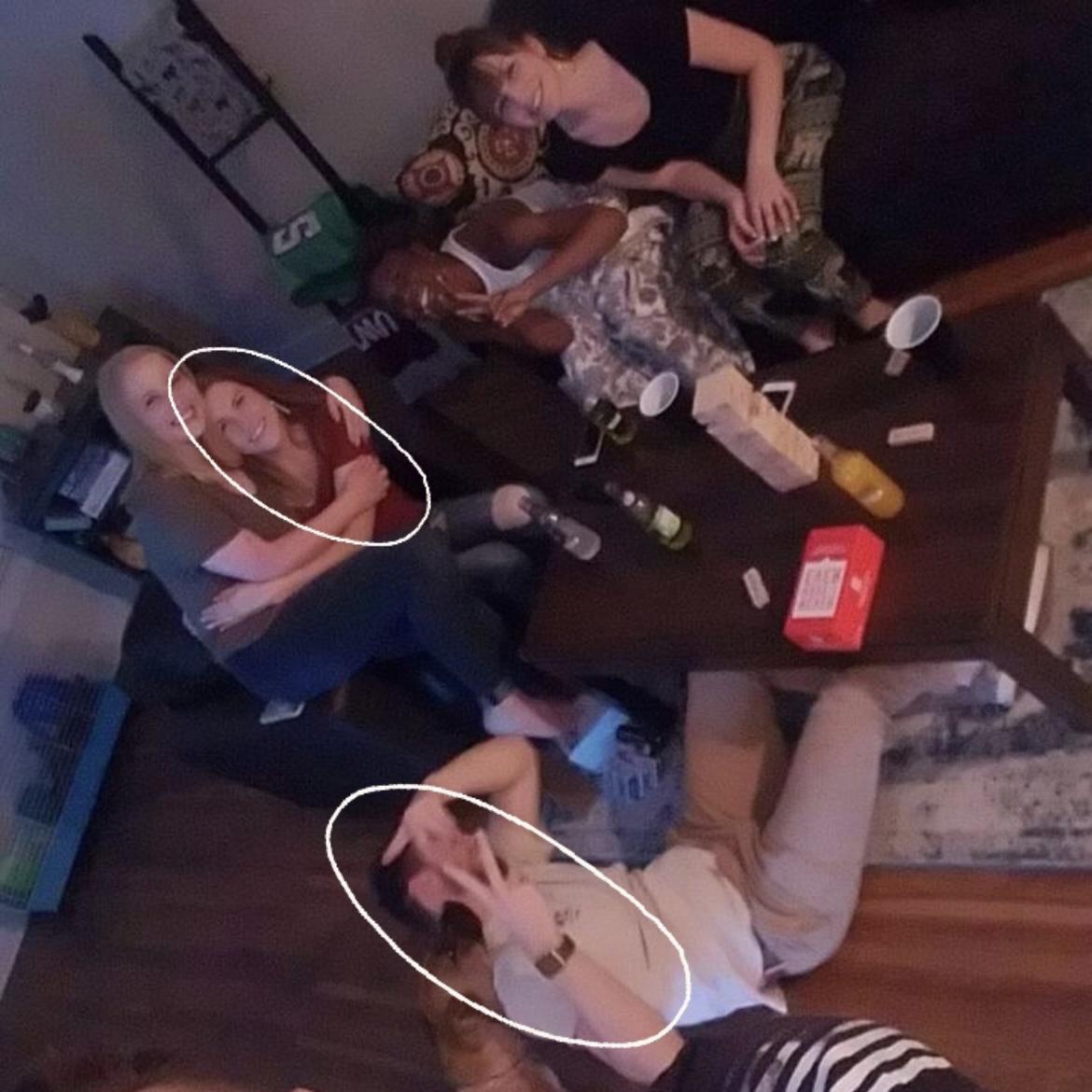 Our first picture together before we had even begun dating. 

MOH Kayla & MOH Jada can be seen in this photo, and Groomsman Austin took the photo!