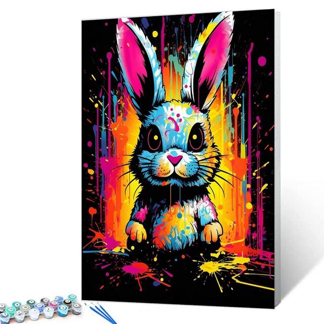 Tucocoo Graffiti Rabbit Paint by Number for Adults, DIY Digital Oil Painting Kits on Canvas with Brushes and Acrylic Pigment, Cute Animal Black Colorful Picture for Home Decor 16x20inch (Frameless)