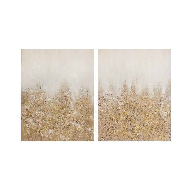 (Set of 2)22" x 28" Glimmer Hand Brush Embellished Canvas Gold
