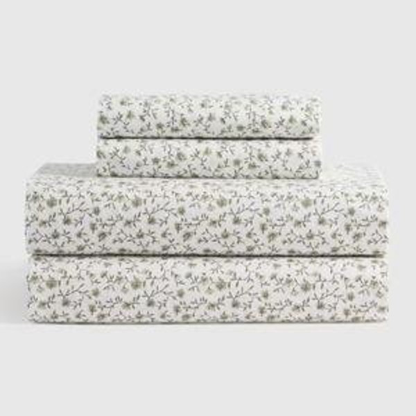 Classic Organic Percale Floral Sheet Set in Green Florette, King