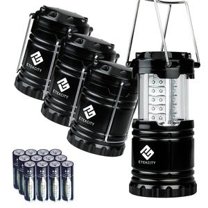 783956541840 - Etekcity 4 Pack Portable LED Camping Lantern Flashlight with 12 AA Batteries - Survival Kit for Emergency, Hurricane, Power Outage (Black, Collapsible) (CL10)