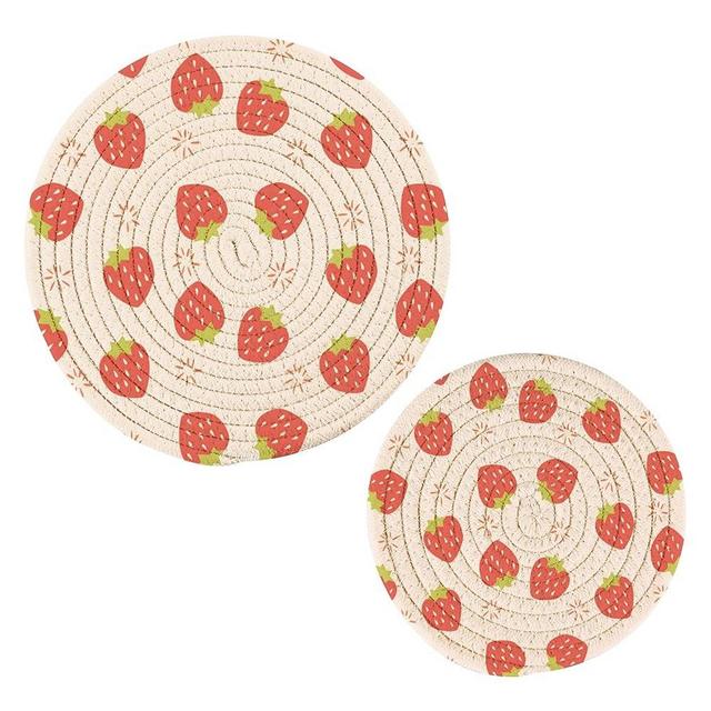 Vnurnrn Round Trivets Set of 2, Strawberries Trivet Pot Holder, Cotton Thread Weave Trivets Hot Pads Coasters for Cooking and Baking,Kitchen Decor, 7 inch and 9 inch Diameter