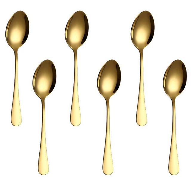 Pack of 6, Gold Plated Stainless Steel Coffee Spoon, FutGlobal Demitasse Espresso Spoons for Coffee Sugar Dessert Cake Ice Cream Soup Antipasto Cappuccino, 4.7 Inch