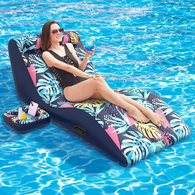 LUSVNEX Pool Float Lounge, Ultra Comfort 2-in-1 Pool Floating Chair with Detachable Cupholder Caddy, Heavy Duty Pool Floats Adult Size Lounger for Swimming Pool, Lake, Outdoor