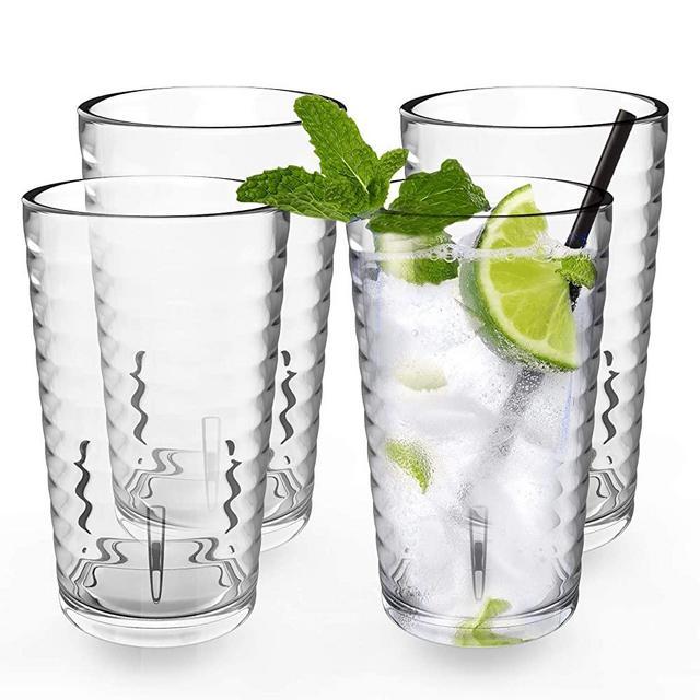 ALIMOTA Plastic Tumblers Cups, [UNBREAKABLE Acrylic] Plastic Water Tumbler Drinking Glasses, 12-Ounce Set of 4, Shatter-Proof, Dishwasher Safe, BPA Free, Reusable Cups for Water, Juice, Cocktail, Wine