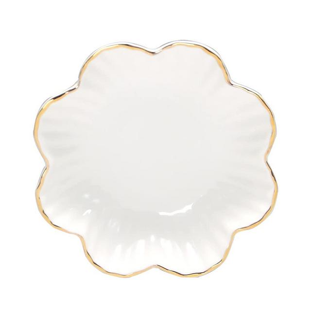 Porcelain Serving Dish,Ceramics Flower Relish Tray with Metallic Rim,Serving Bowls for Wedding,Party Perfect for Small Cereal, Pasta, Salad, Candy and Snacks White 8 inch, Gold,White (8inch)