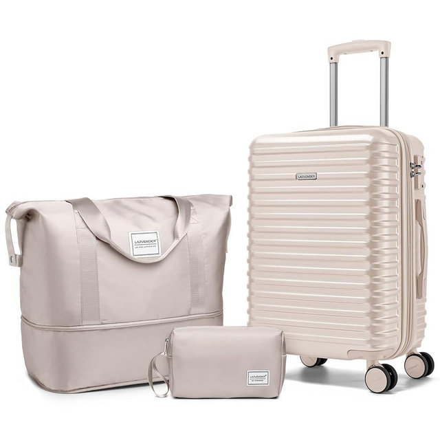 LARVENDER Carry on Luggage 22x14x9 Airline Approved, 20 Inch Hardside Suitcase with Wheels TSA Lock, PC+ABS Lightweight Carry on Suitcases for Women and Men, Champagne (20/DB/TB)