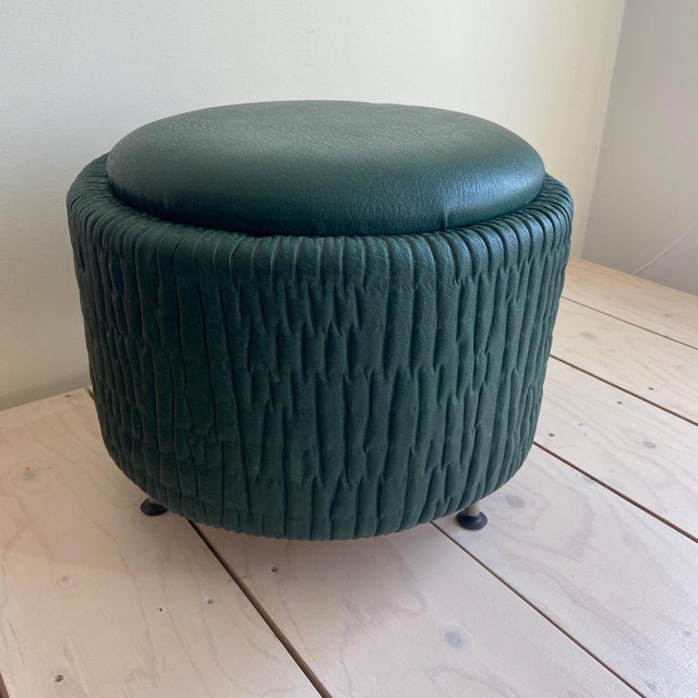 1960s Skai Leather Storage Ottoman – Vintage Pouf with Lid