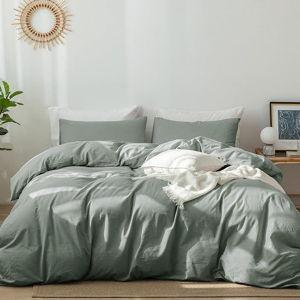 MooMee Bedding Duvet Cover Set (Heathered Green, Queen)