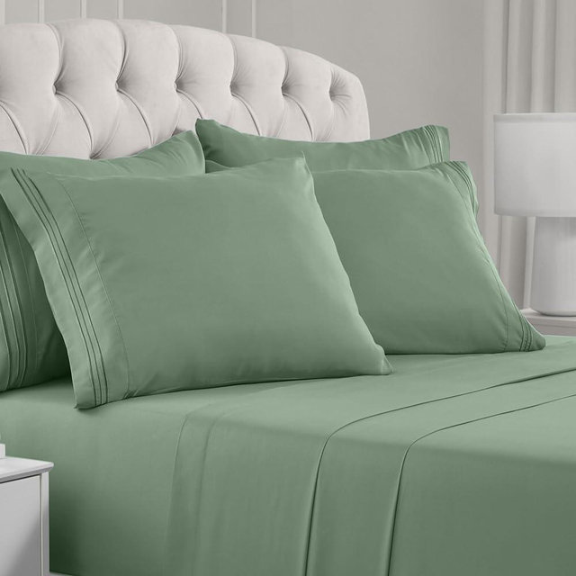 Mellanni Queen Sheet Set - 6 Piece Iconic Collection Bedding Sheets & Pillowcases - Hotel Luxury, Ultra Soft, Cooling Bed Sheets - Deep Pocket up to 16 inch - 6 PC (Queen, Sage w/Extra Pillow Cases)