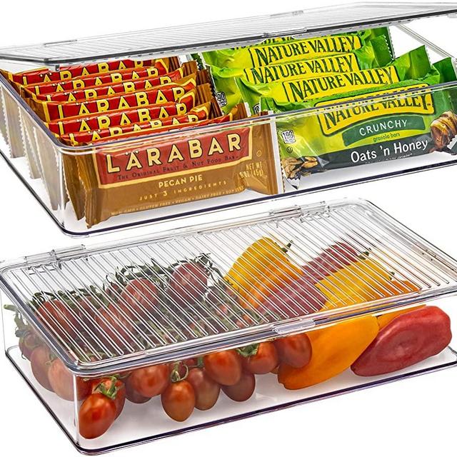 Storage Bins for Pantry & Fridge with Hinged Lids - Clear Plastic Organization Containers. Free up Space in Kitchen, Laundry Room, Bathroom, with This Stackable Cabinet Organizer (11 x 6.5 x 2.4)