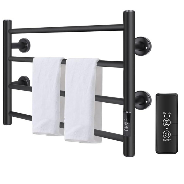 Heated Towel Rack, Electric Towel Warmer Rack for Bathroom with Timer and LED Indicator, Wall Mounted Towel Dryer Stainless Steel Heated Drying Rack, 4Bar,Black