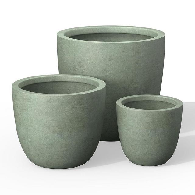 Kante 18",14",10" Dia Concrete Round Planters (Set of 3), Outdoor Indoor Large Planter Pots with Drainage Hole and Rubber Plug for Home Patio Garden, Mint Green