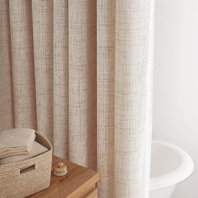 Awellife Linen Style Shower Curtain Set with 12 Durable Hooks- Beige/Cream Cloth Textured Fabric Heavy Duty Hotel Waterproof Shower Curtains for Bathroom (72" L x 72" W)