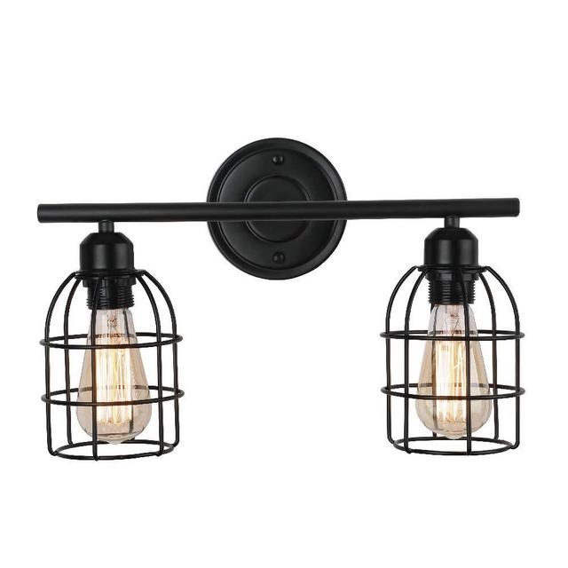 2-Light Black Vanity Light,Create for Life Rustic Farmhouse Bathroom Lighting Metal Cage Wall Sconce for Bathroom Dressing Table Mirror Cabinets Vanity Table