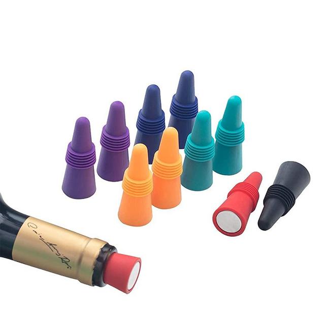 OHMAXHO Wine Stoppers, Silicone Wine Bottle stopper and Beverage Bottle Stoppers(Assorted Colors, Set of 10)
