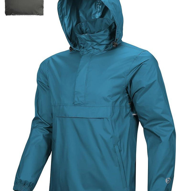 Outdoor Ventures Men's Rain Jacket Waterproof Lightweight Packable Rain Pullover for Hiking Golf Running