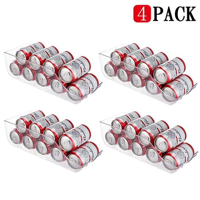 Set of 4 Refrigerator Organizer，Drink Soda Can Beverage Food Clear Plastic Holder for Fridge Freezer Cabinets Cupboard Kitchen
