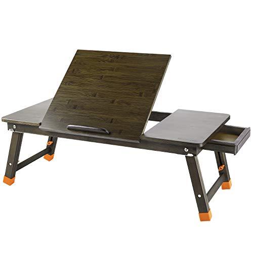 Bed Table Tray Nnewvante Adjustable Laptop Table Bamboo Foldable Floor Desk with Leg Covers and Locks for Breakfast Dinner Coffee Homework on Sofa Bed Floor, 28 x 13.8 in-Kids Adults Fit