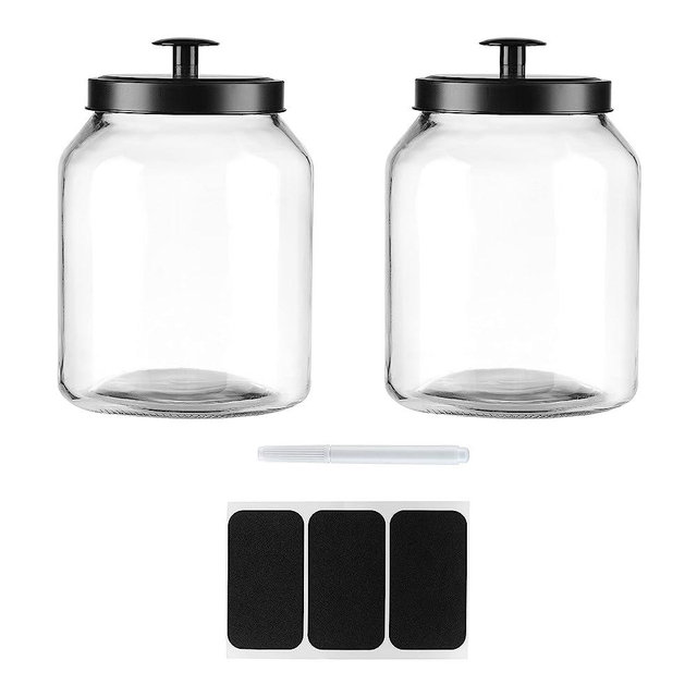 Hyperspace Glass Cookie Jar Food Container with Airtight Black Metal Lid, Large, 2PCS