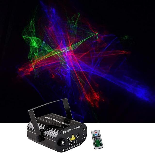 Sharelife Mini 4 Lens RGRB Hypnotic Aurora Laser Effect Mixed Blue LED Background Projector Light Remote Music Auto for DJ Party Show Home Gig Stage Lighting SL-A200RGB