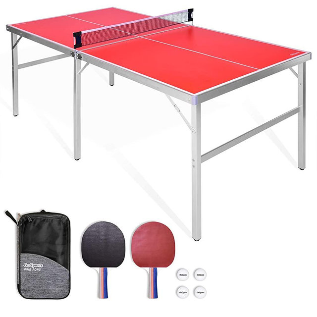 GoSports 6’x3’ Mid-size Table Tennis Game Set | Indoor / Outdoor Portable Table Tennis Game with Net, 2 Table Tennis Paddles and 4 Balls