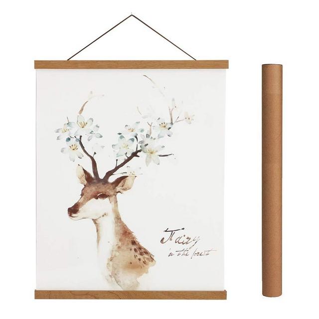 Artmag Magnetic Poster Hanger Frame, 32x24 32x40 32x48 Light Wood Wooden Magnet Canvas Artwork Print Poster Hangers Frames Hanging Kit (Teak Wood, 32")
