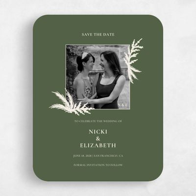 Green Rounded Wedding Save the Date - Woodland Portrait
