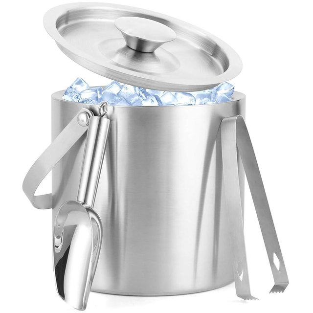 3L Stainless Steel Ice Bucket – Double-Wall Insulated Cooler Keeps Ice Frozen Longer for Wine, Champagne & Beer,Includes Lid, Handle, Tong & Scoop