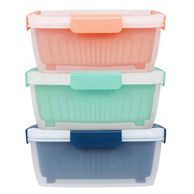 Shopwithgreen Berry Storage Containers for Fridge, Refrigerator Fruit Saver Produce Keeper with Built-in Strainer and Airtight Lids, Dishwasher Safe