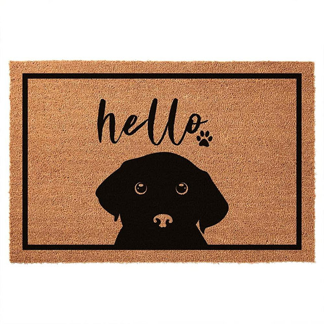 Funny Coir Doormat Black Labrador Hello Cute Dog Mat Welcome Front Porch Decor Doormat for Entrance Way Outdoor Personalized Rug with Heavy-Duty Non Slip Outdoor Coconut Coir Doormat 23.6 x 15.7inch