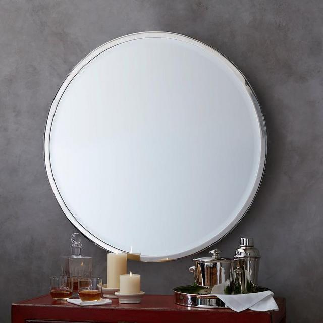 Layne Round Wall Mirror, Nickel - 36"